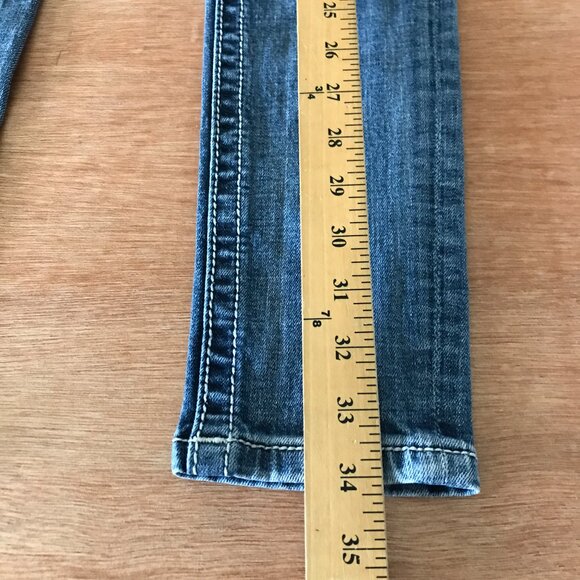 Miss Me Signature Cuffed Skinny Jeans Women 25 Blue Low Rise Aztec Patch Flap - Picture 7 of 16